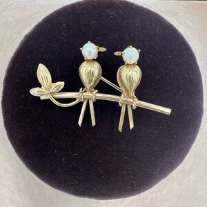 Vintage Signed Hobe Lovebirds Brooch Pin 12k Gold Filled Real Pearls Rare Petite